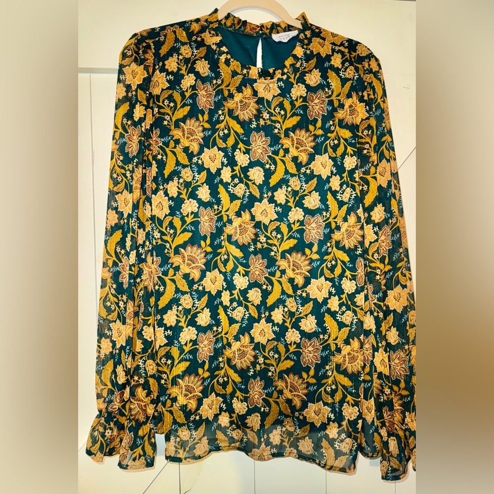 Emily Wonder Floral Green and Yellow Gold blouse